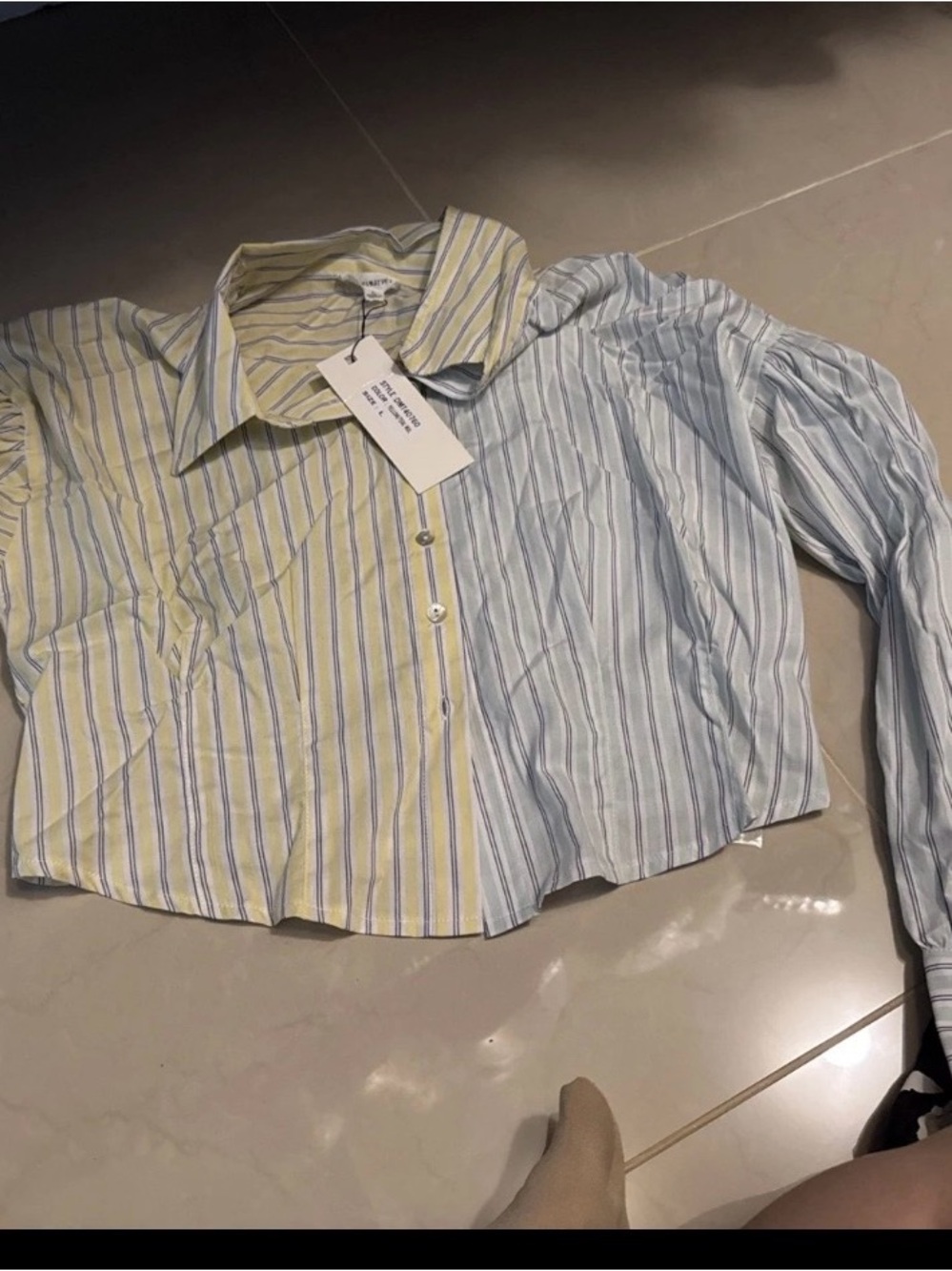 Dance&Marv Two-Tone Striped Button-Up Shirt L cropped - Yellow & Light Blue